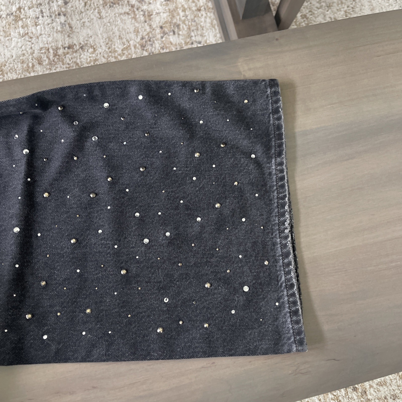 Levi’s Premium Ribcage Wide-leg Dazzle Me Smoke Black Denim Sparkle W33 L32 $180