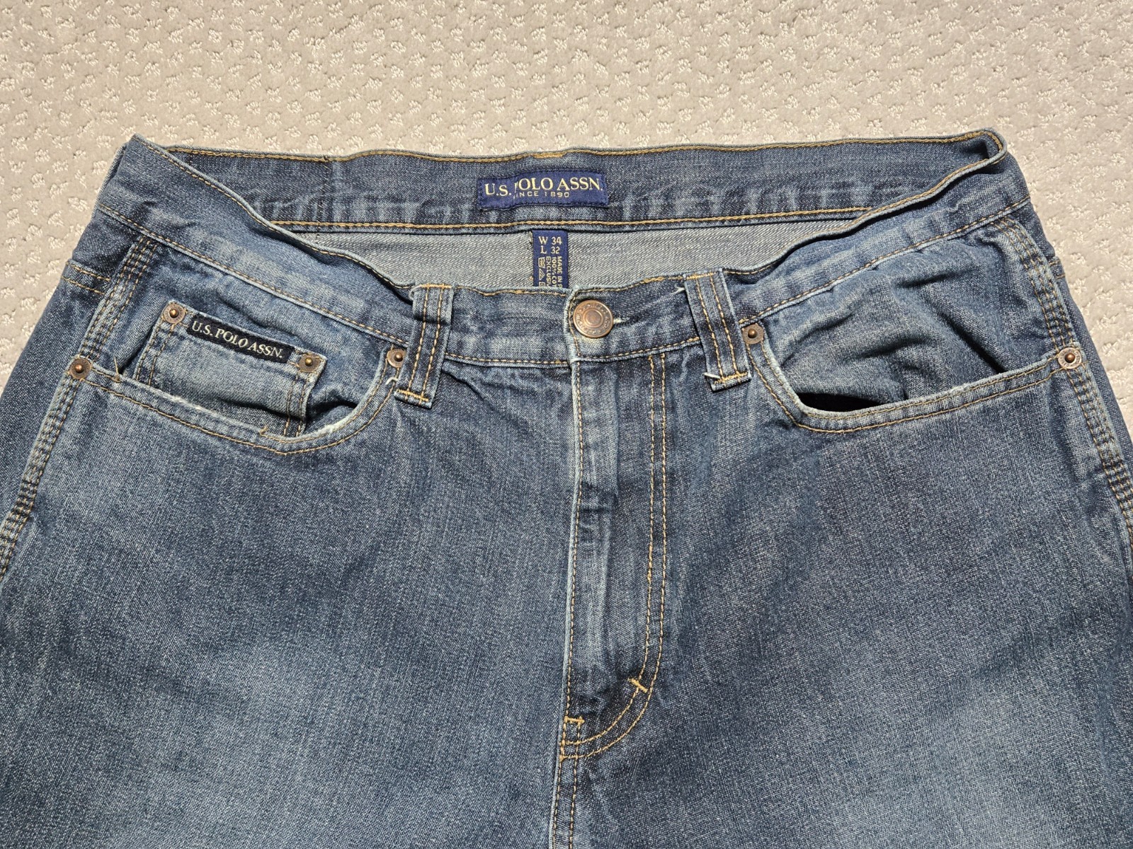 U.S. POLO ASSN. Baggy Blue Jeans ~ Men’s 34 x 32 ~ Carpenter Hammer Loop ~
