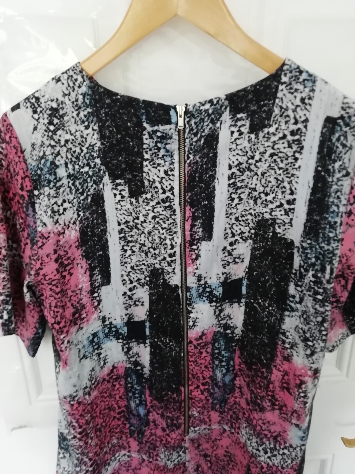 Warehouse Size 10 Black Pink Blue White Silky Feel Shift Dress Back Zip Ladies