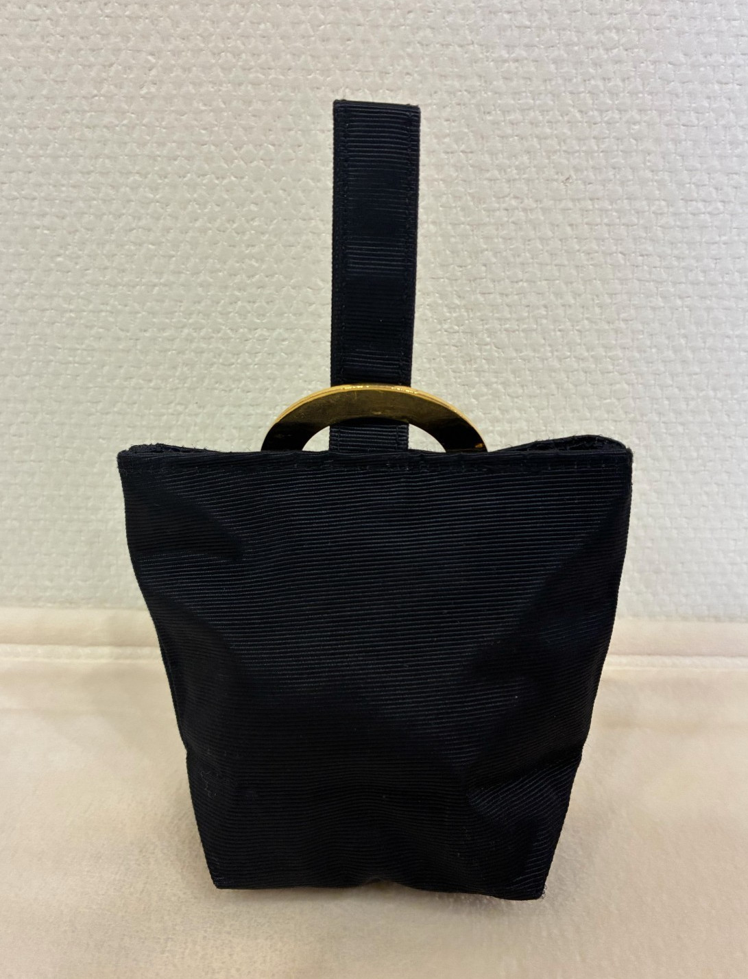 CELINE Mini Pouch Bag Black Nylon Ring Handle Authentic