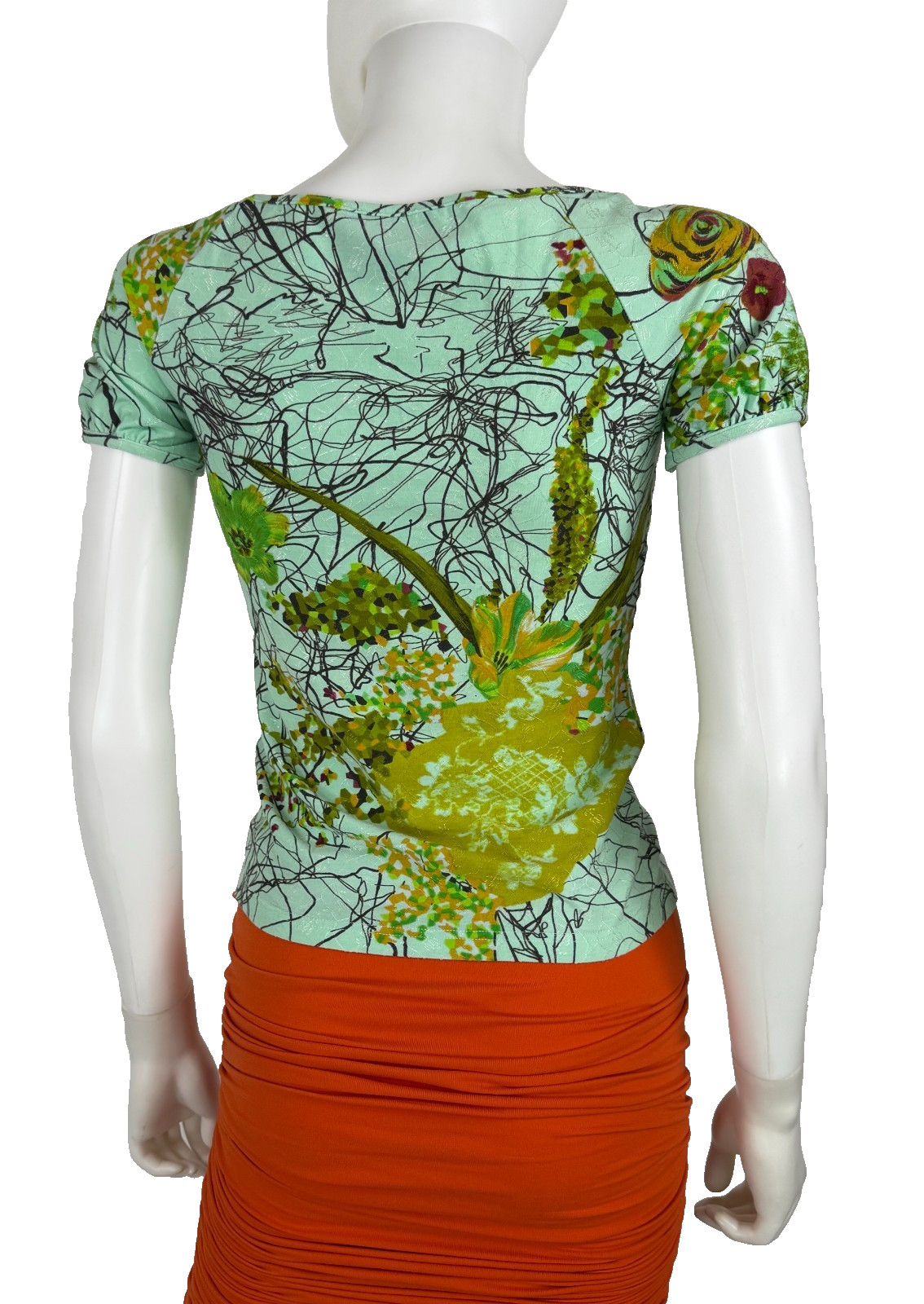 Christian Lacroix Bazar Green Print Stretch Cotton Top Blouse 4 US 40 IT S Auth