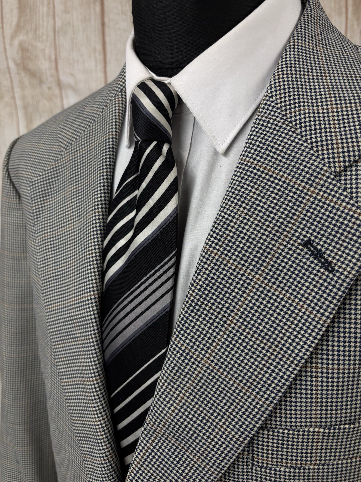 Mens 44 46 LONG Wool Blazer Jacket M&S St Michael Vintage Tweed Check Houndstoot