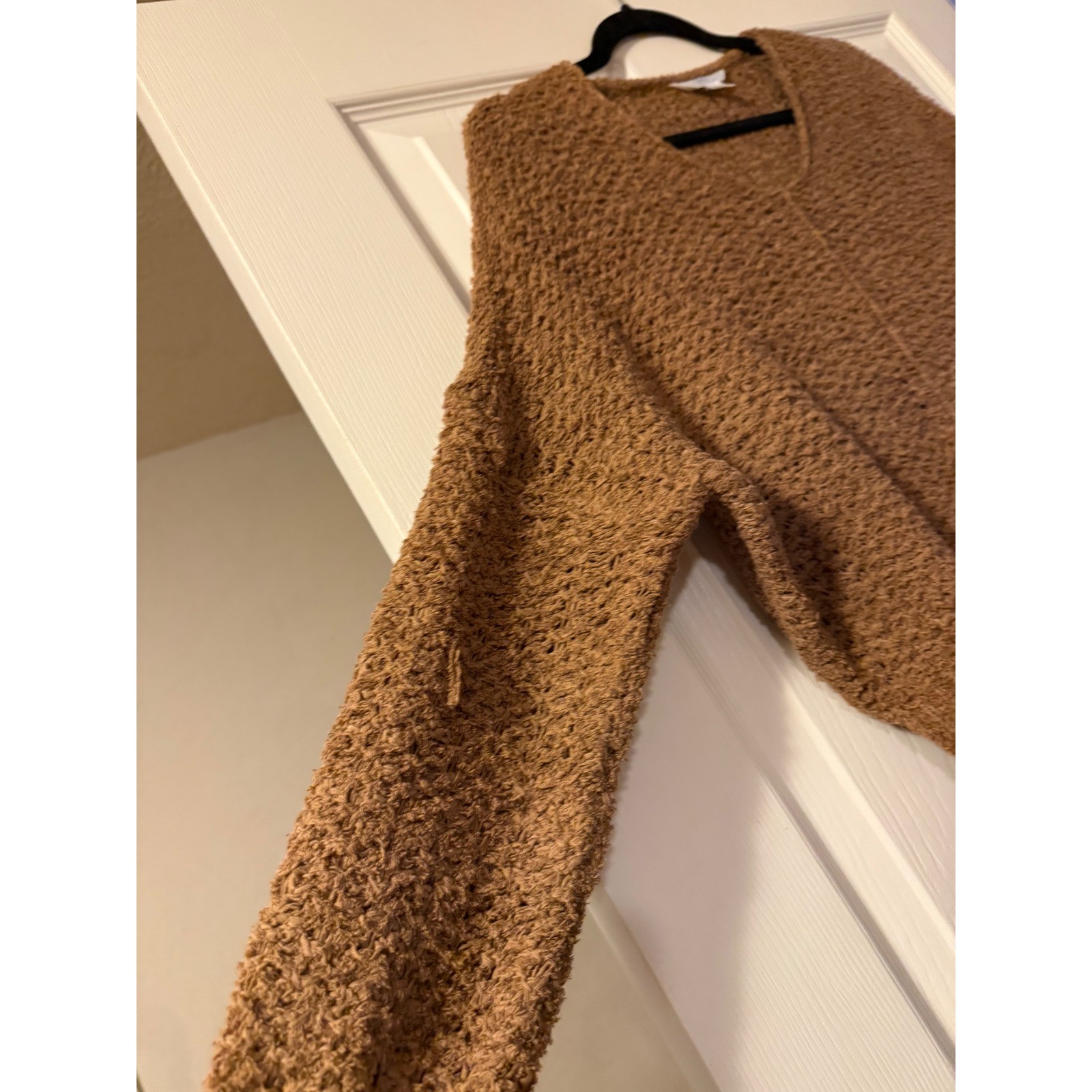 Time and Tru Womens Brown Popcorn Knit V-Neck Pullover Sweater Size Large 12-14