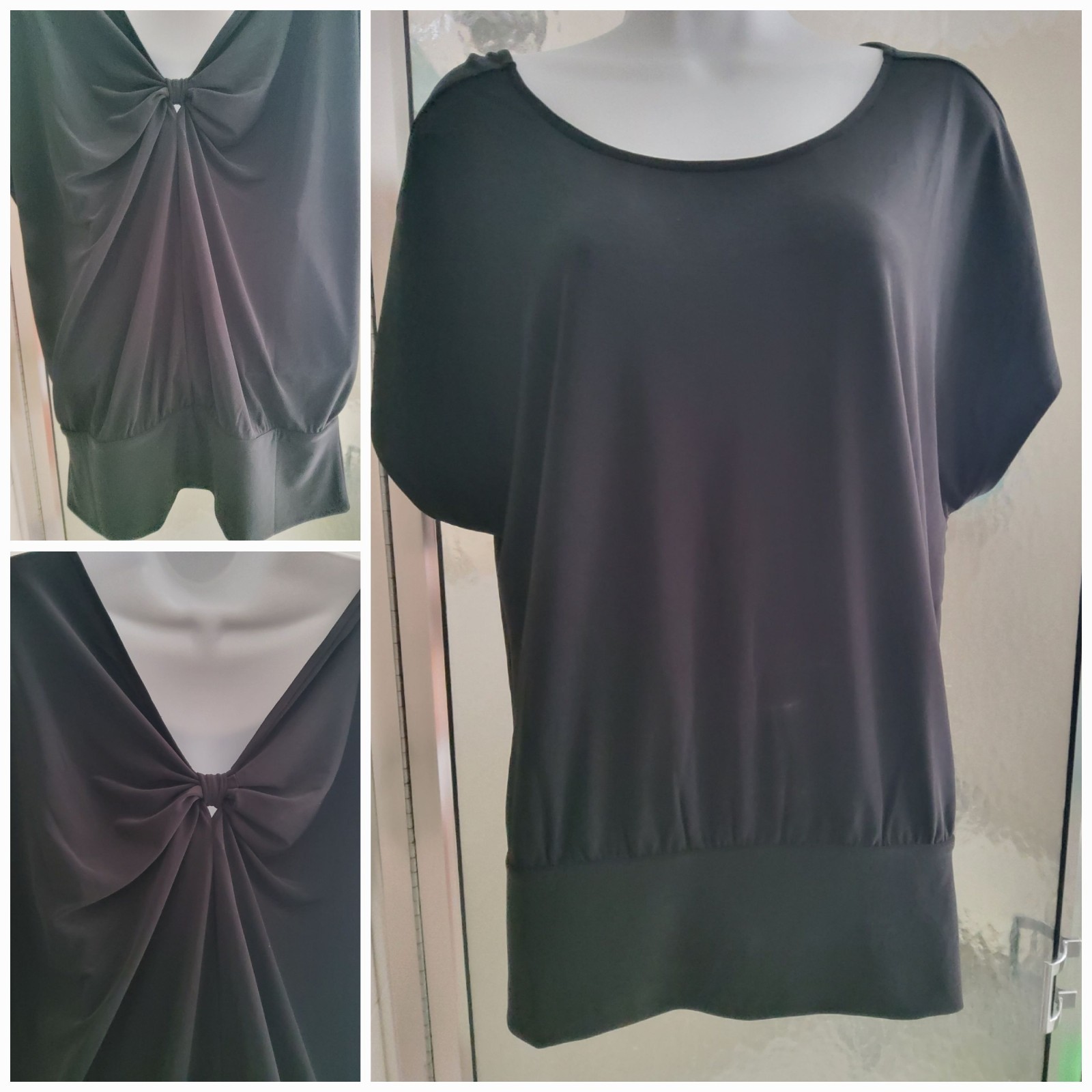 WHITE HOUSE BLACK MARKET*PARTY TIME* BANDED HEM TOP-LARGE-BLACK-KNOT BACK-**NEW*