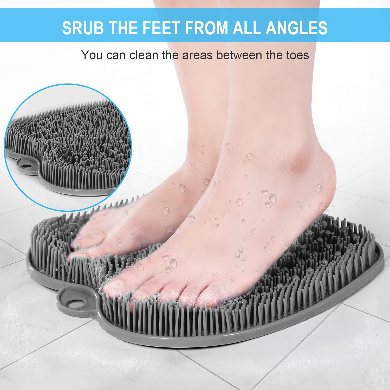BESKAR XL Large Foot Scrubber Mat for Use in Shower 11″ x (Square), Gray