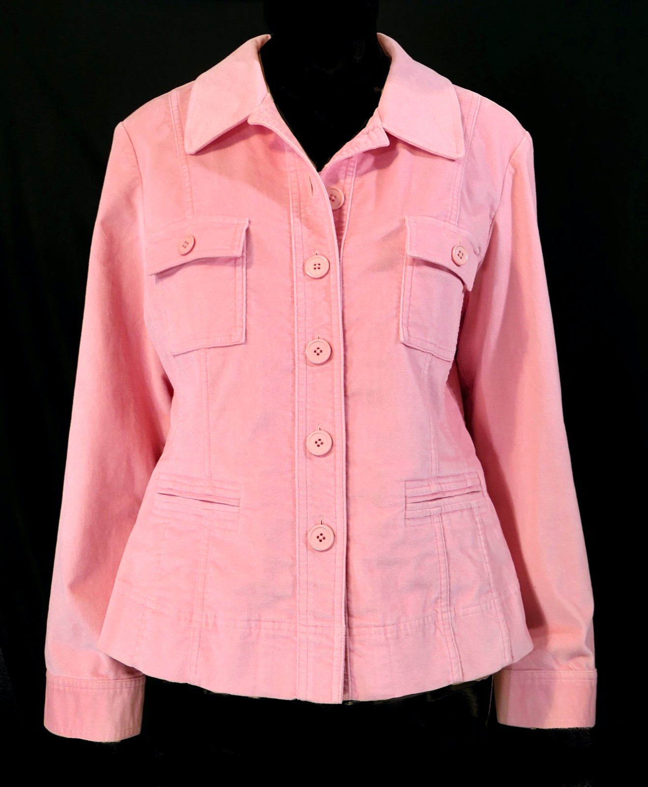 Talbots Size 14 Unlined Soft Stretch Cotton Velvet Safari Jacket In Pink