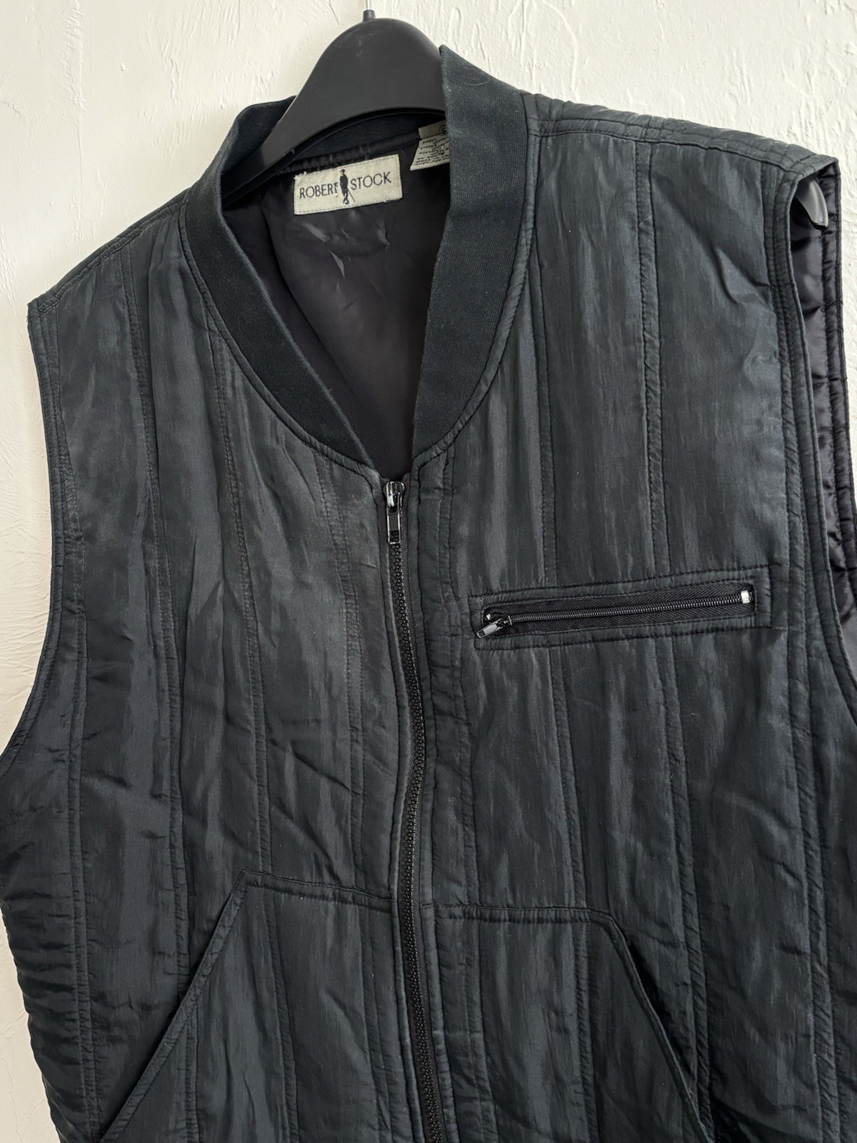 Robert Stock Men’s Black 100% Silk Nylon Lined Quilted Zip Vest Size S