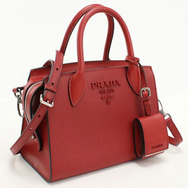 PRADA 1BA156 Saffiano Leather 2WAY Tote Bag Rosso Red Satchel Handbag Purse