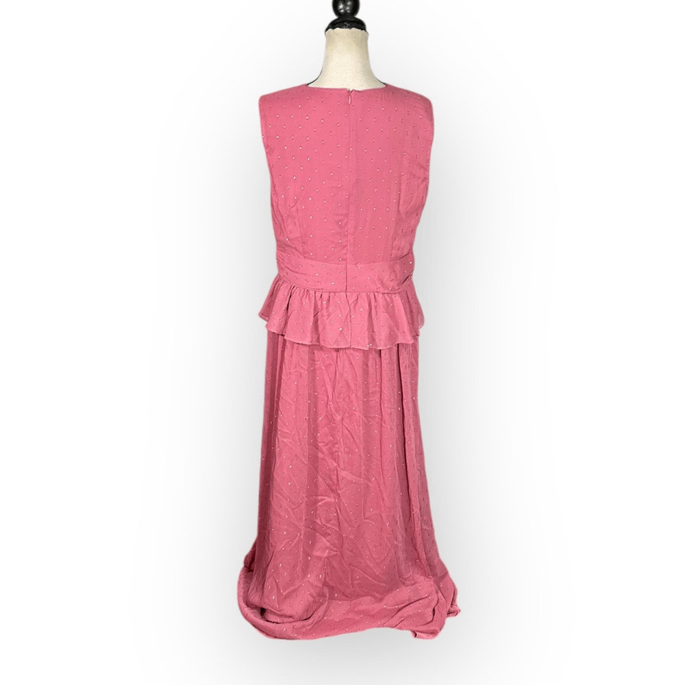 LDT Maxi Gown Women’s 4 Pink Rose Sleeveless V-Neck Peplum Waist A-Line RTR