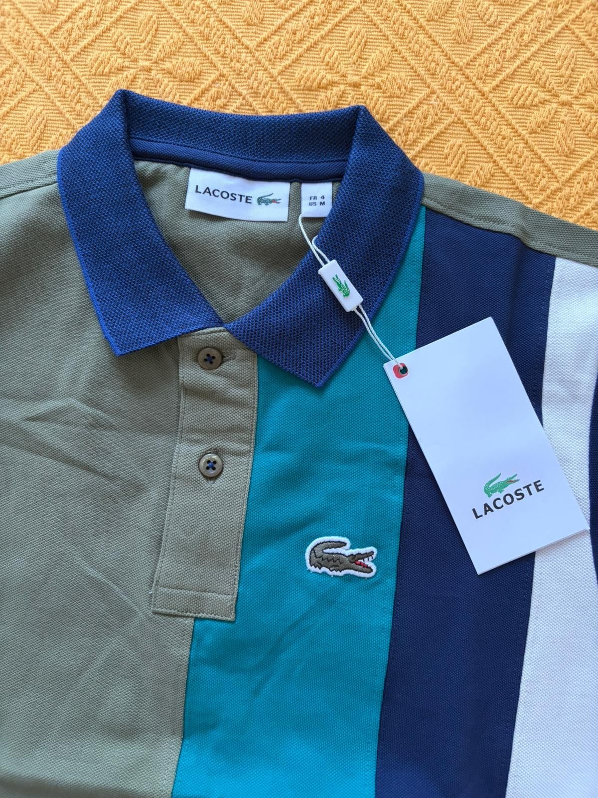 Lacoste Mens Color-Block Polo Shirt Grey Blue Turquoise Size M FR 4 – NEW