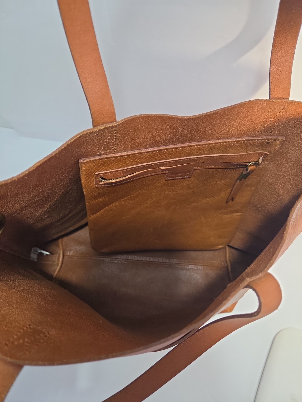 Madewell Cognac Brown Pebbled Leather Tote Bag Double Handle Carryall