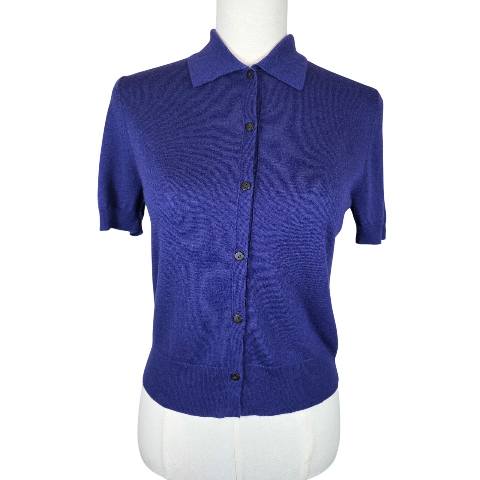 NWT VINCE XS Deep Iris Button-Up Wool Blend Short-Sleeve Cardigan
