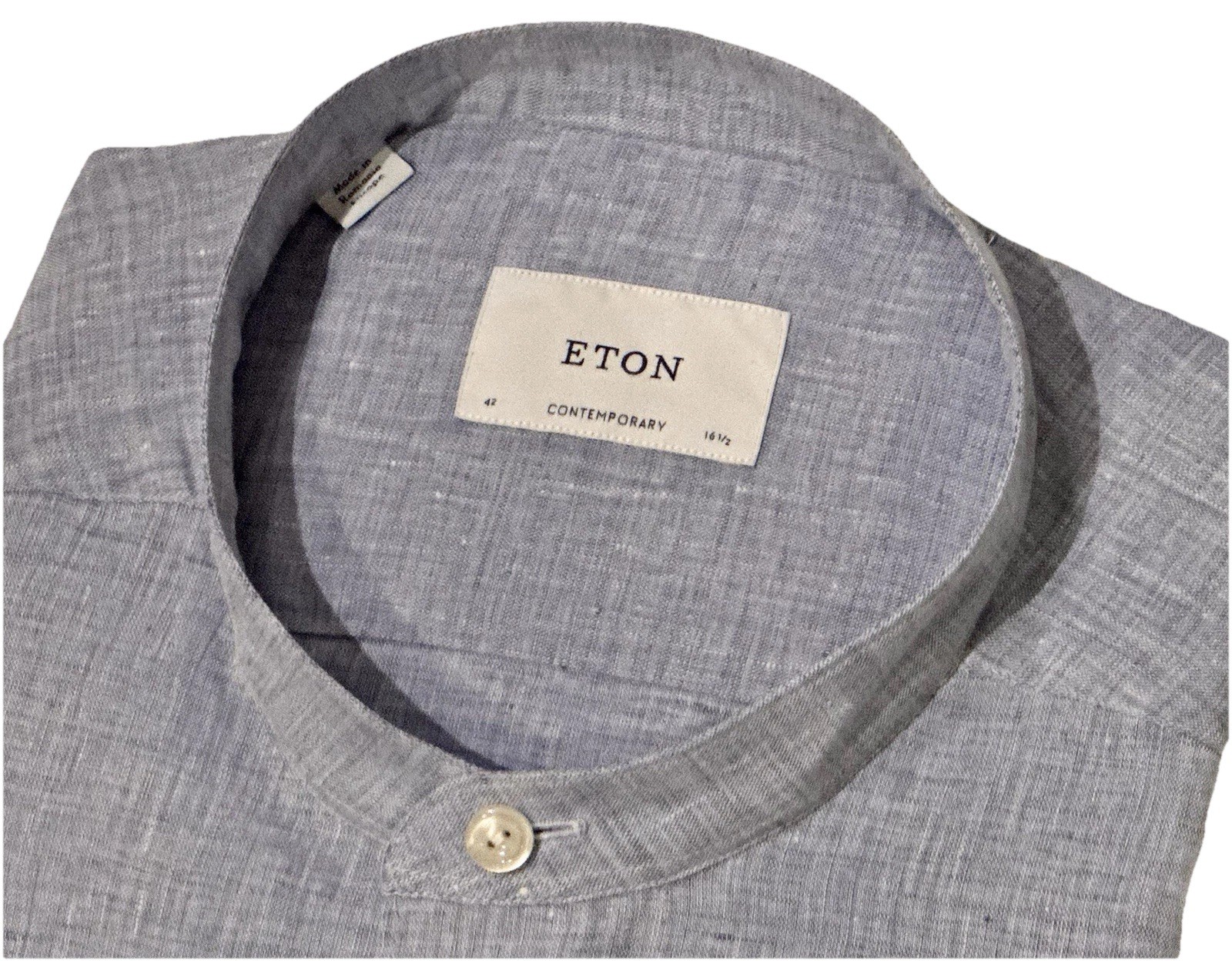 $285 NEW ETON SHIRT XL 17.5 44 LINEN BAND COLLAR CHAMBRAY BLUE CONTEMPORARY