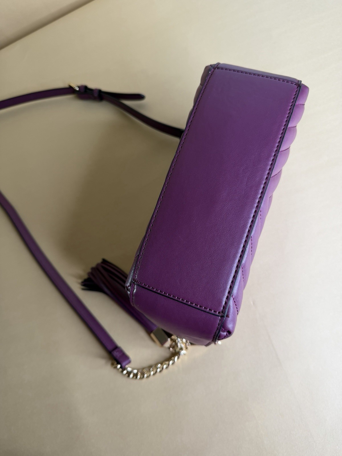 ALDO Purple Quilted Crossbody Bag Double Zip Tassel Gold Tone Hardware