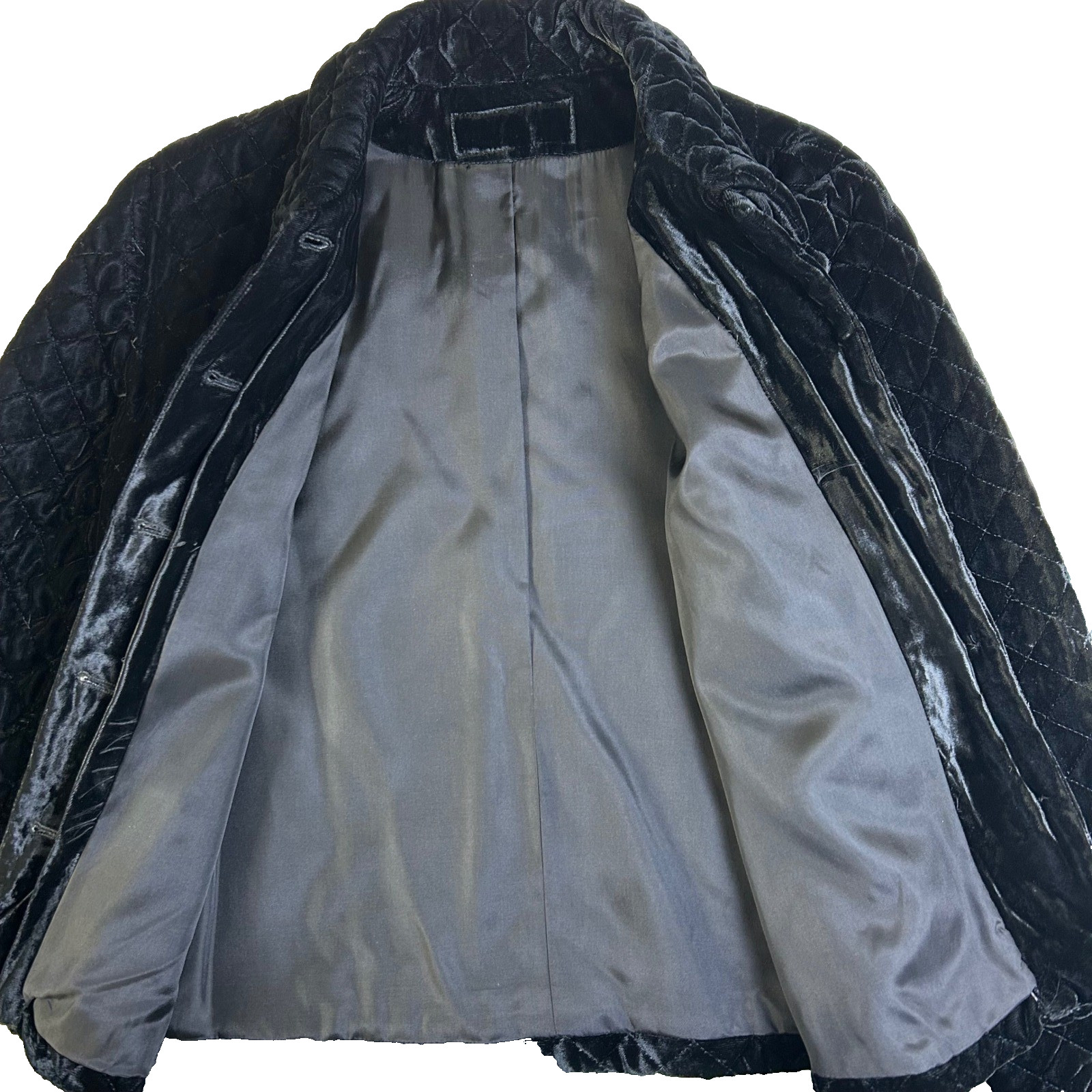 Black Velvet Quilted Blazer Jacket Button Front Collar Womens Dressy Sz Medium