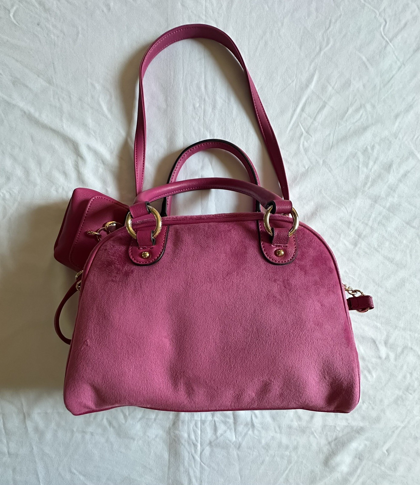 JUICY COUTURE QUEEN COUTURE SATCHEL BAG W/ MINI COIN BAG CHARMS RASPBERRY TART