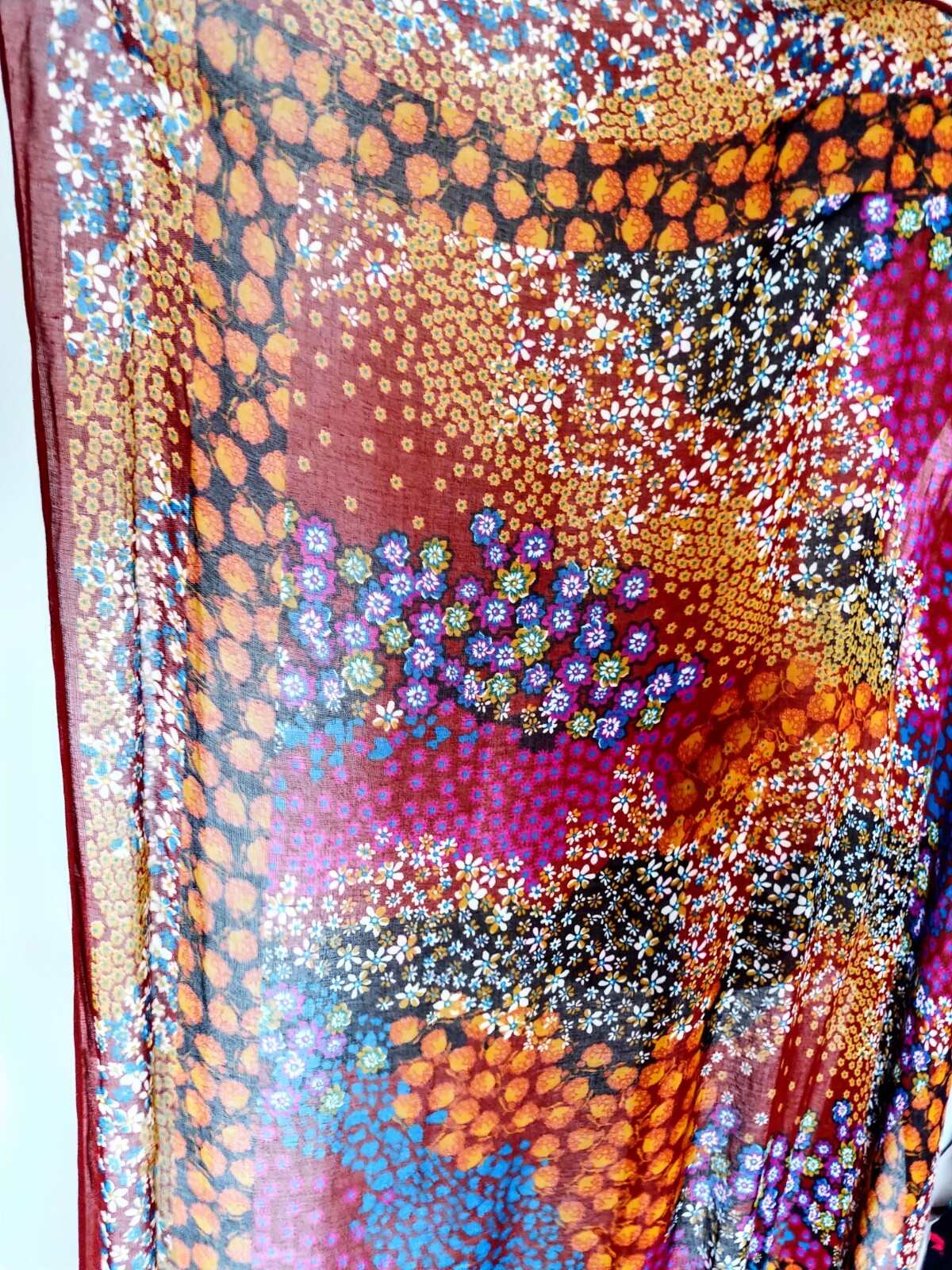 Vintage Brown Rust Floral Rayon Scarf Shawl 47in Square Made In Italy