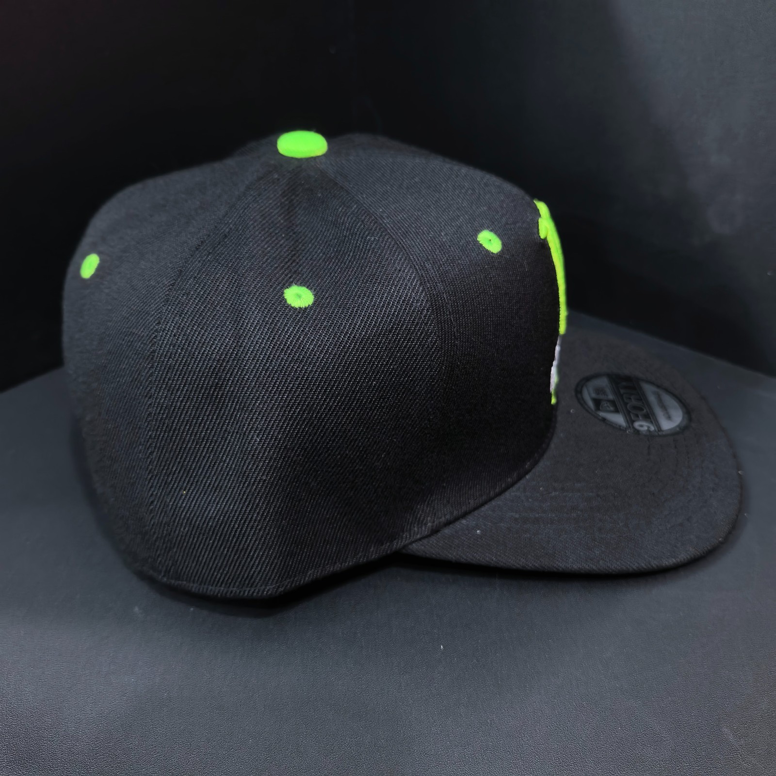 Monster Energy Black Flat-Brim Cap with Bright Green Embroidered Logo