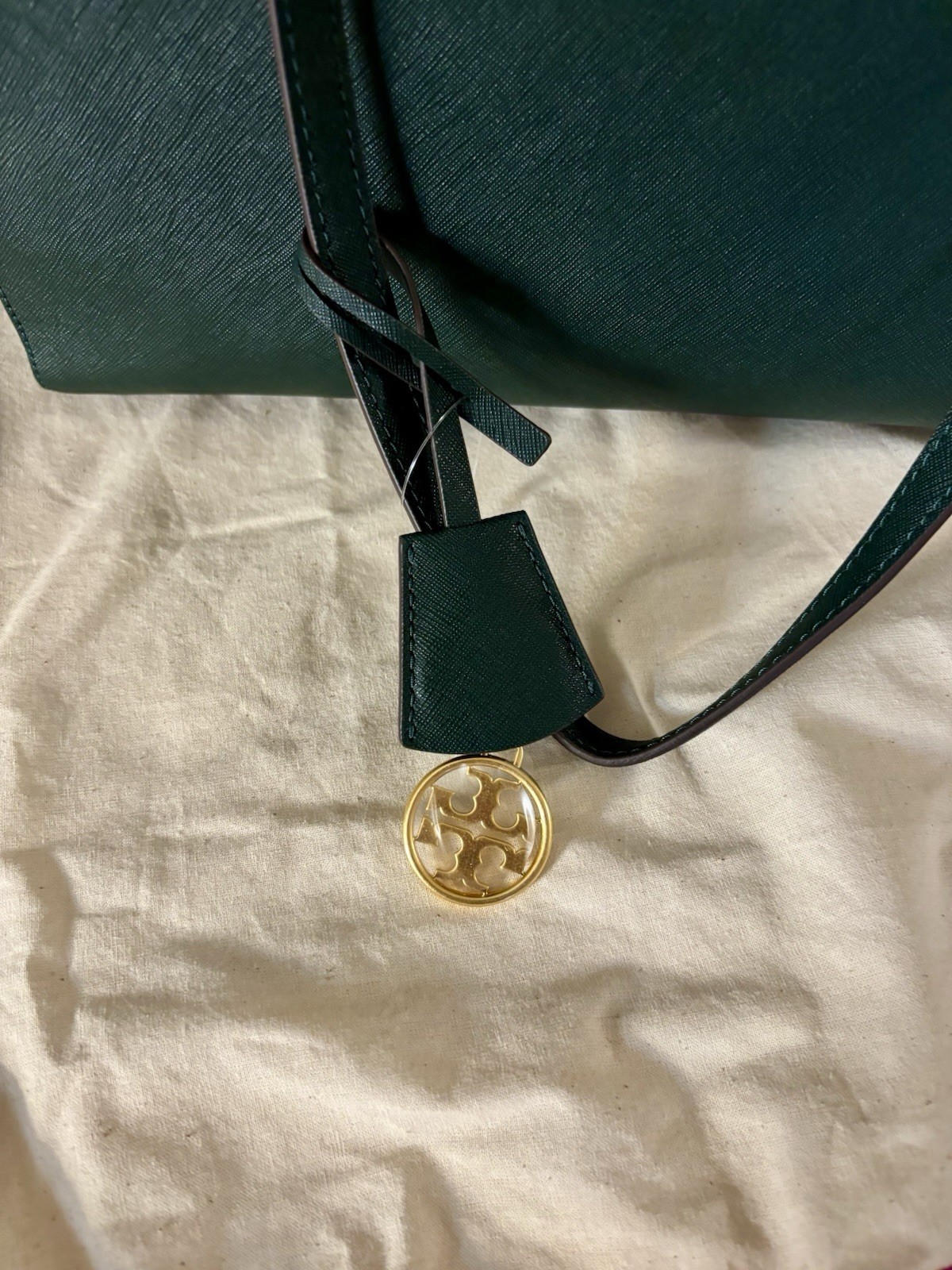 NWT Tory Burch Robinson Saffiano Pine Green Large Handbag W/Dust Bag (nonsmkr)