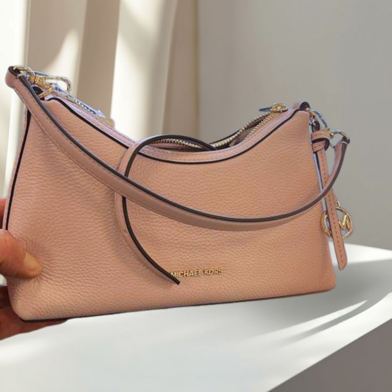 Michael Kors Sammy Women Small Leather Convertible Crossbody Bag Powder Blush
