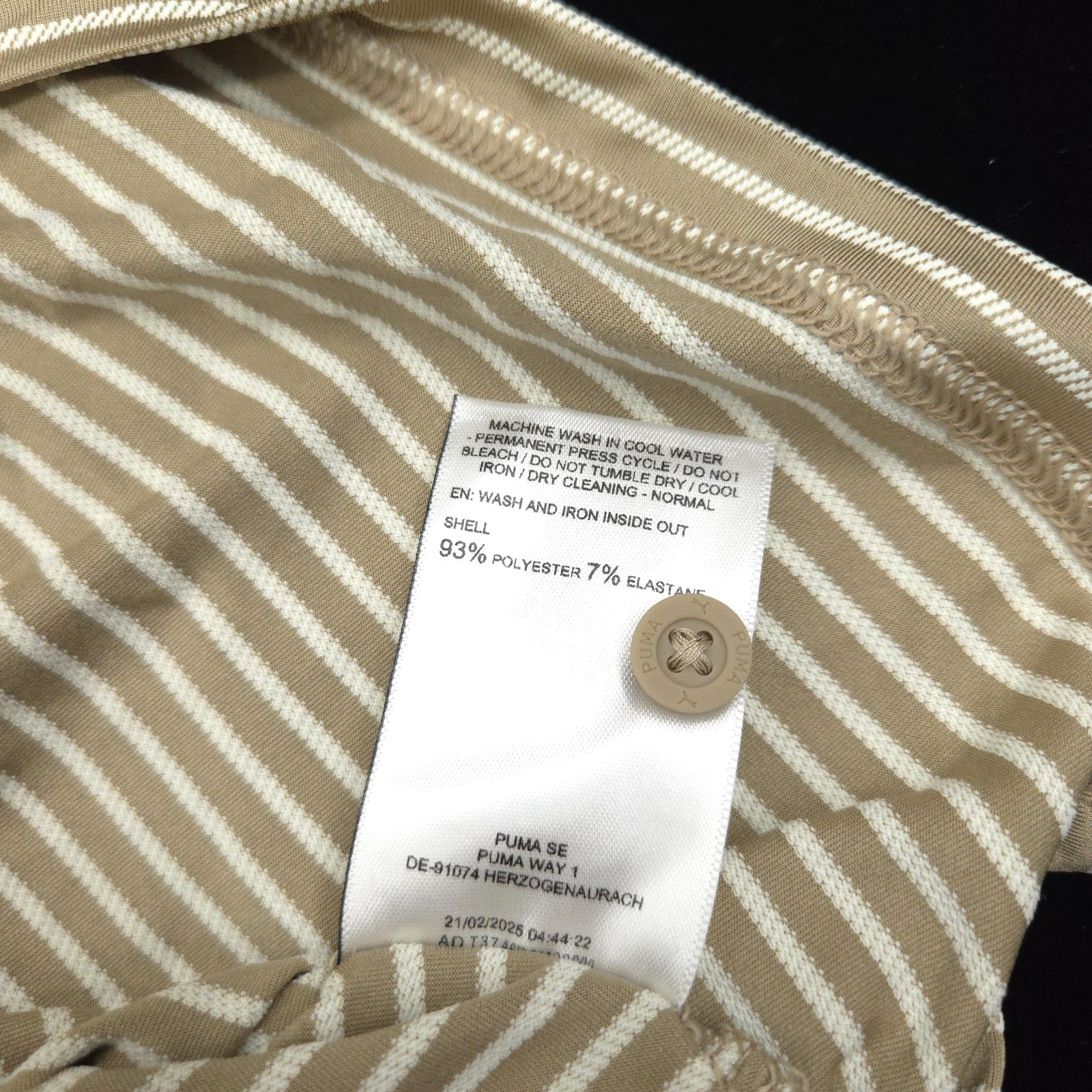 Puma Polo Golf Shirt Mens -M Brown White Performance Stripe Stretch Lisle Smooth
