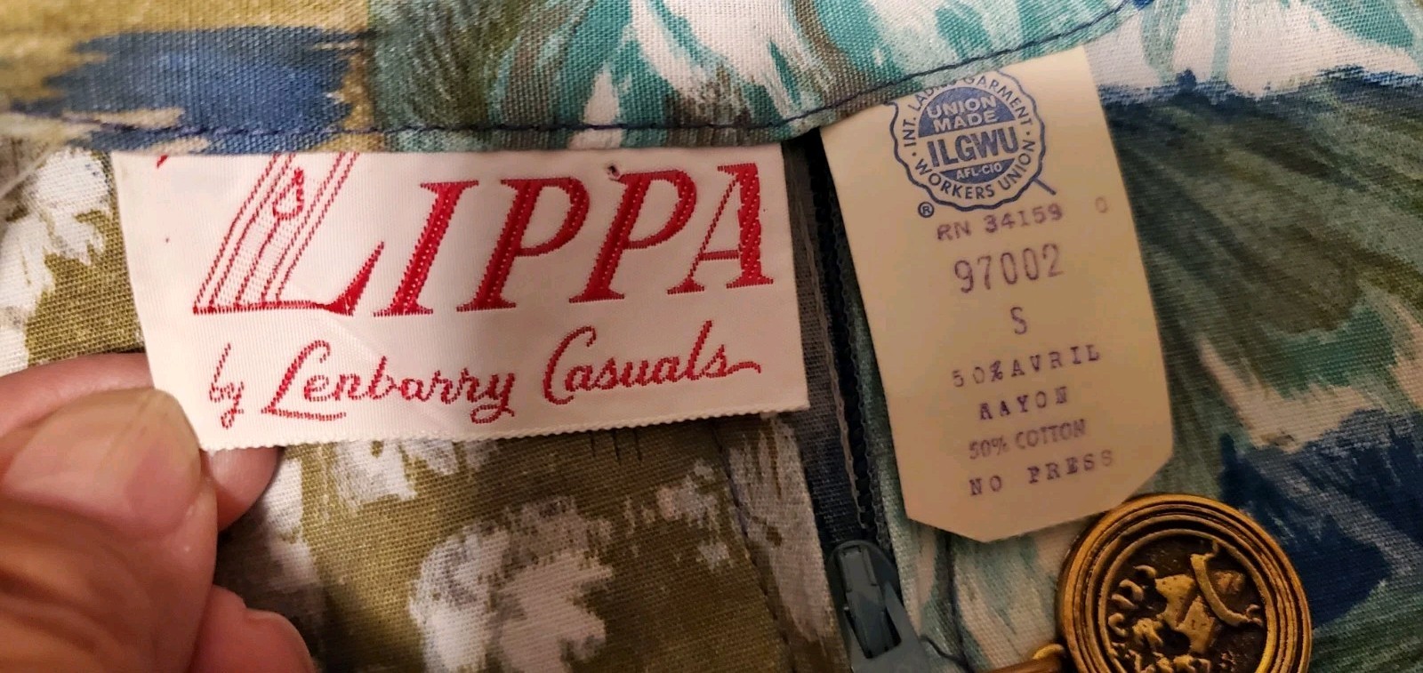 LIPPA 1960s S Green Floral, Zip Up Front Pocketed Short Sleeve House Dress Union