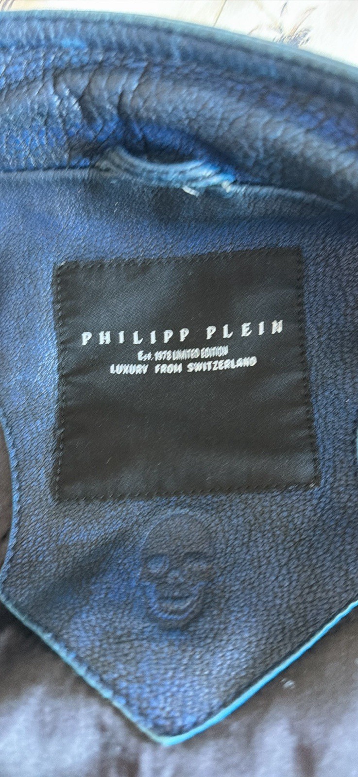 Philipp Plein Blue Leather Bomber Jacket – Limited Edition (reptilian texture)