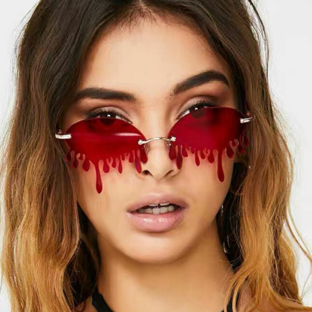 Fashion Rimless Cry Shape Unique Sunglasses Mens Women Party Glasses UV400 Shade