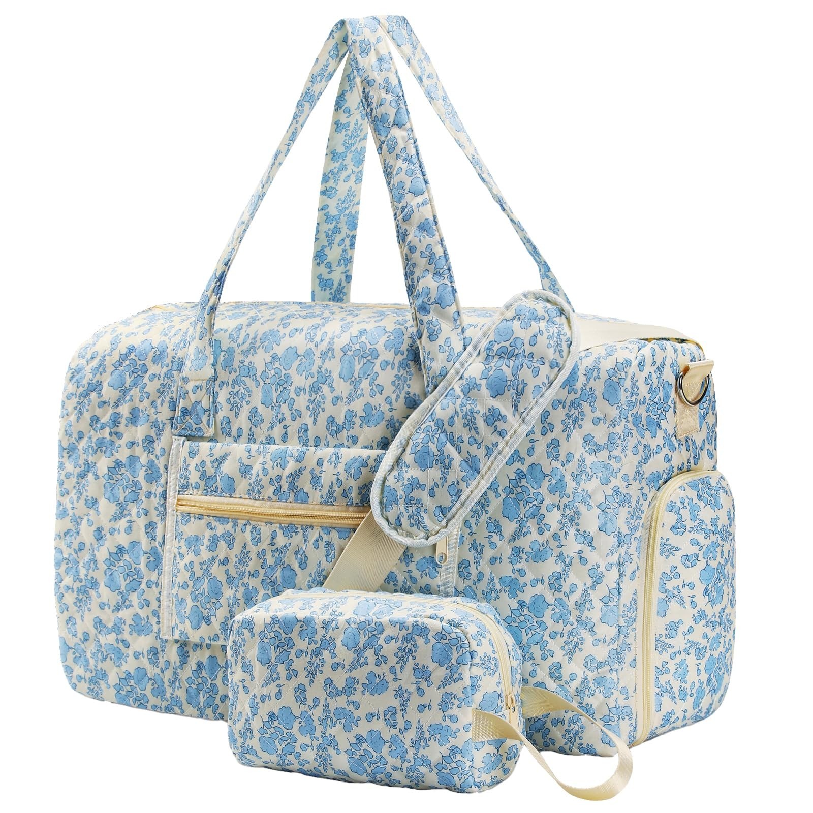 Floral Quilted Duffle Bag with Shoe Compartment & Toiletry Pouch – Weekend Trave