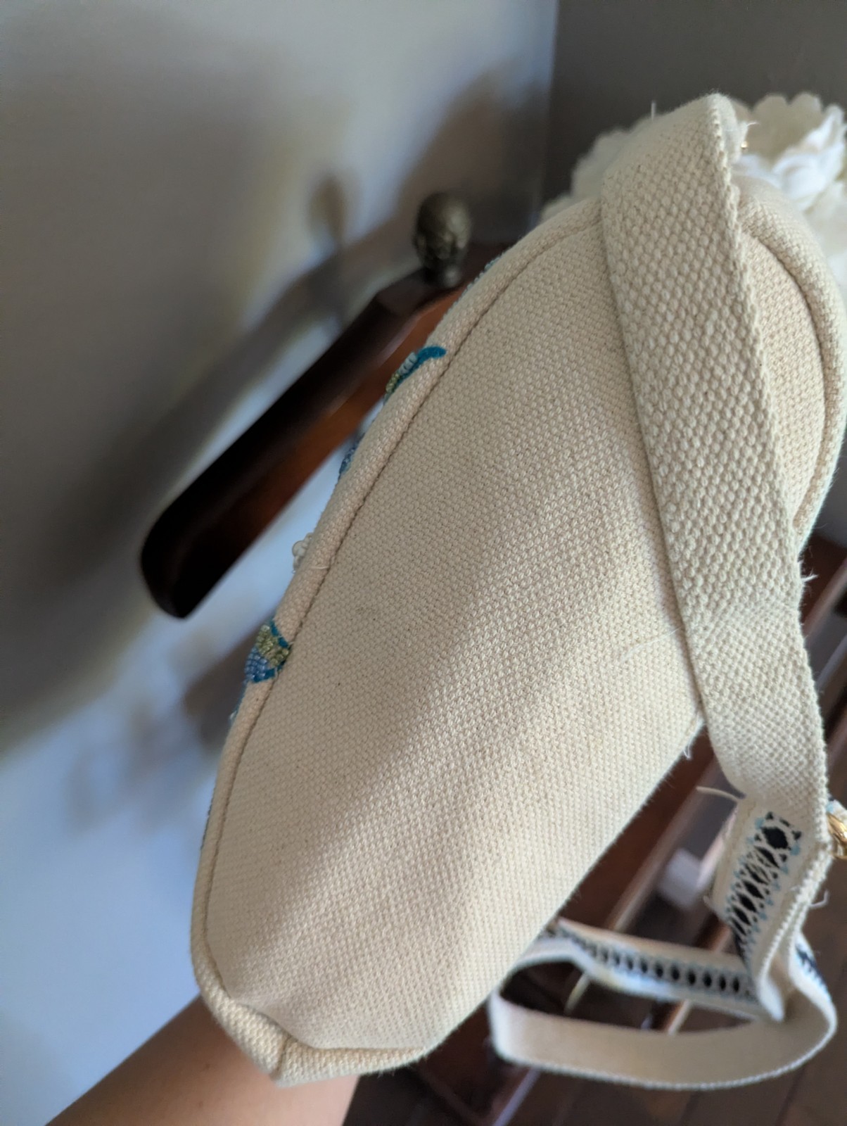 Soleil Mer Fish Embroidered Beaded Top Handle Bag Bamboo, Detachable Strap