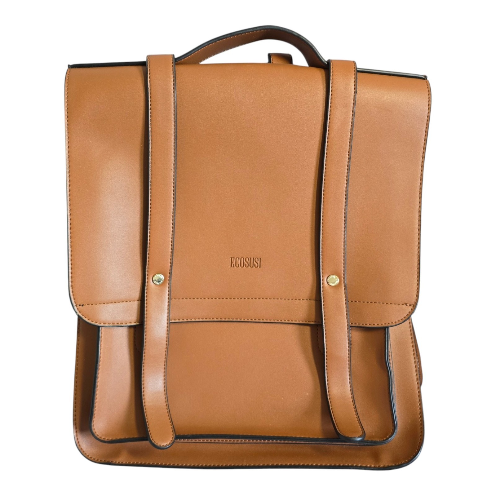 ECOSUSI Faux Leather Backpack Satchel Laptop Bag w Matching Clutch Caramel Brown