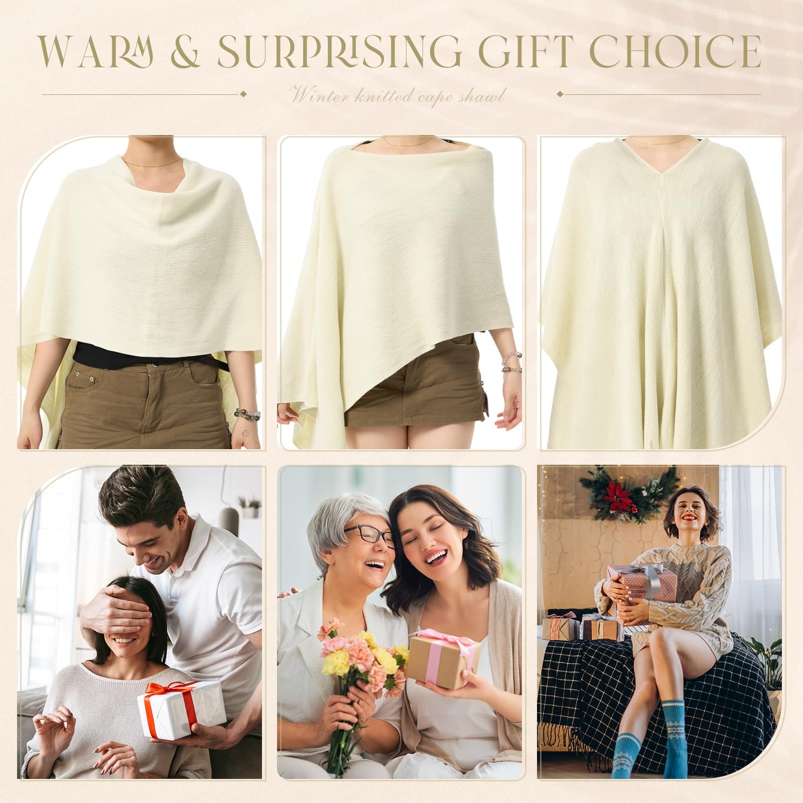 Women Ponchos Sweater Solid Knit Versatile Lightweight Shawl Wrap Scarf Cape …