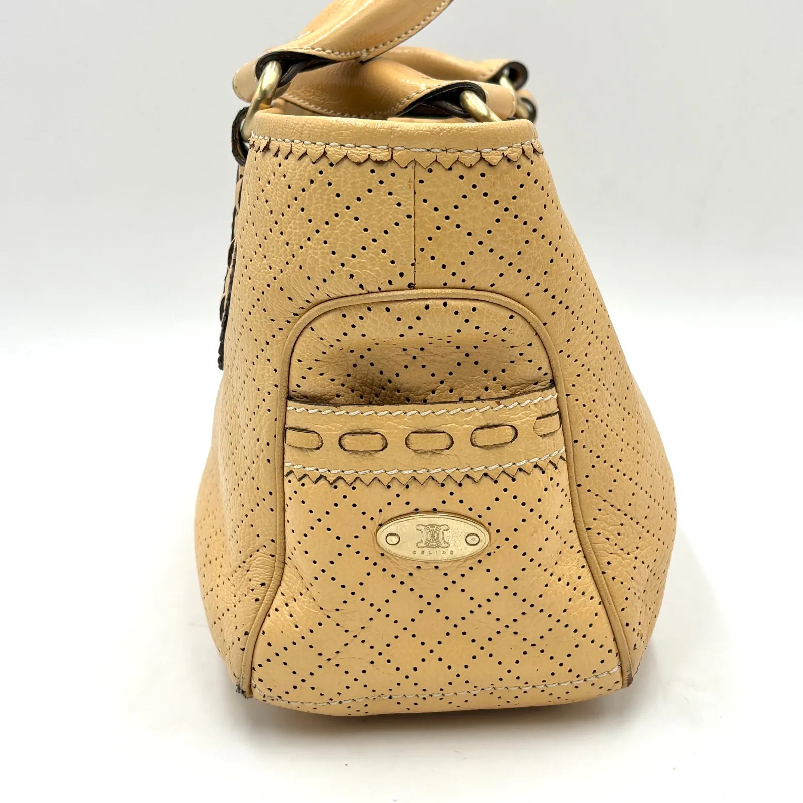 Auth Celine Y2K Perforated Leather Boogie Bag Leather Handbag Beige 2Y8978
