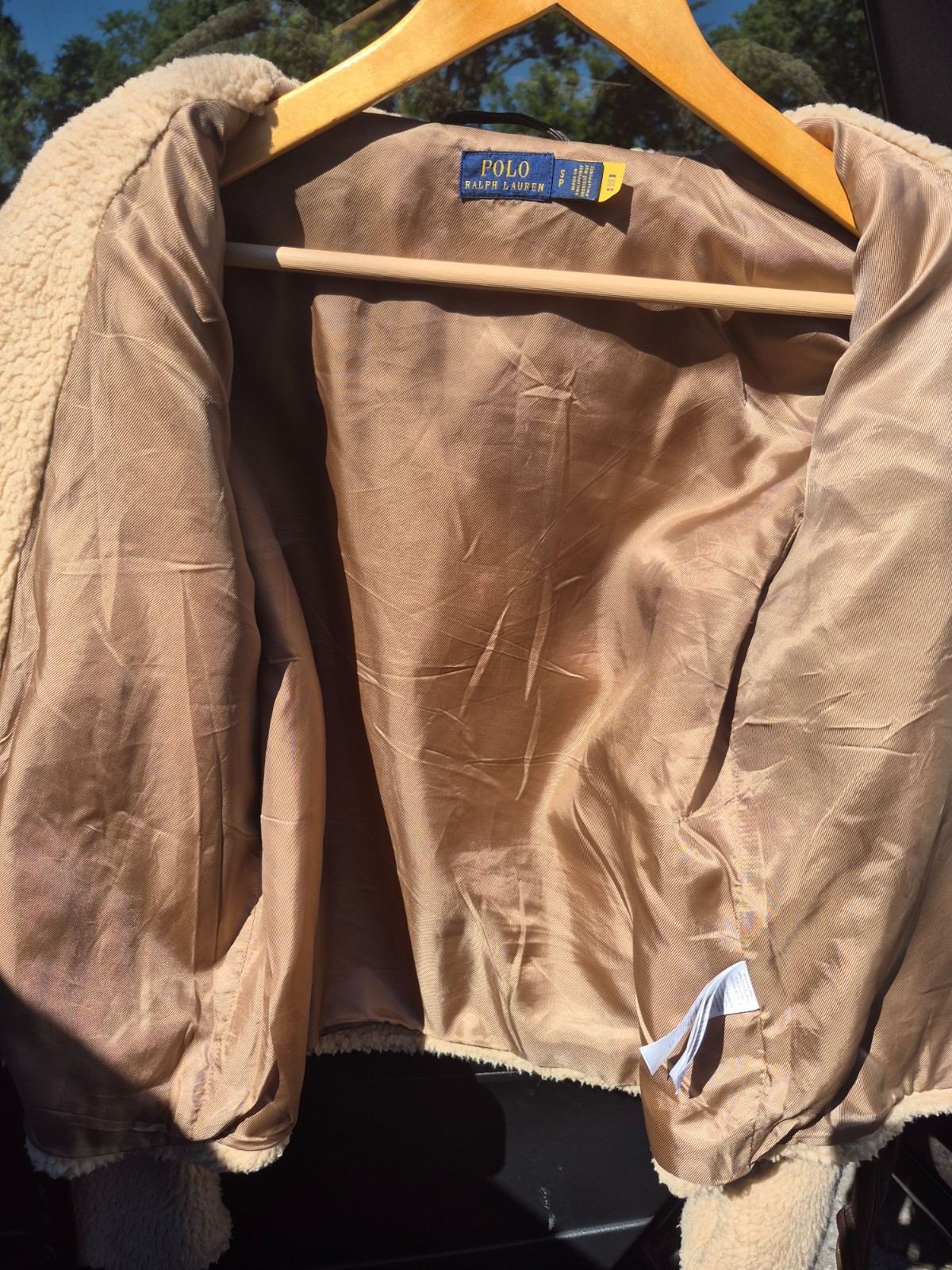 POLO RALPH LAUREN Sherpa Fleece Moto Jacket Leather Trim Women’s Size SP