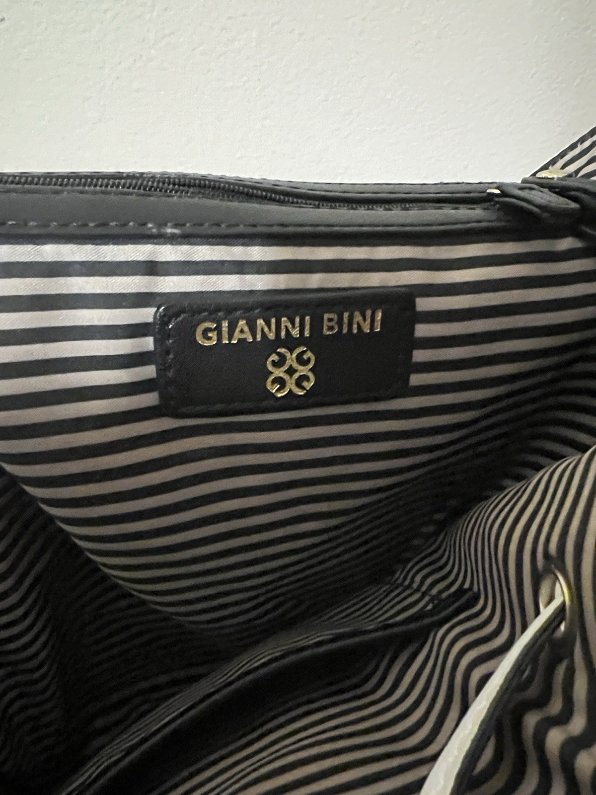 Gianni Bini White Studded Backpack Purse Gold Hardware Buckle Striped Lined