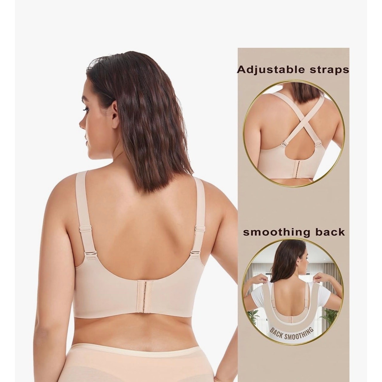 Pretty Well Comfort Adjustable Wireless Underwear Women Bra Beige Size Large NWT
