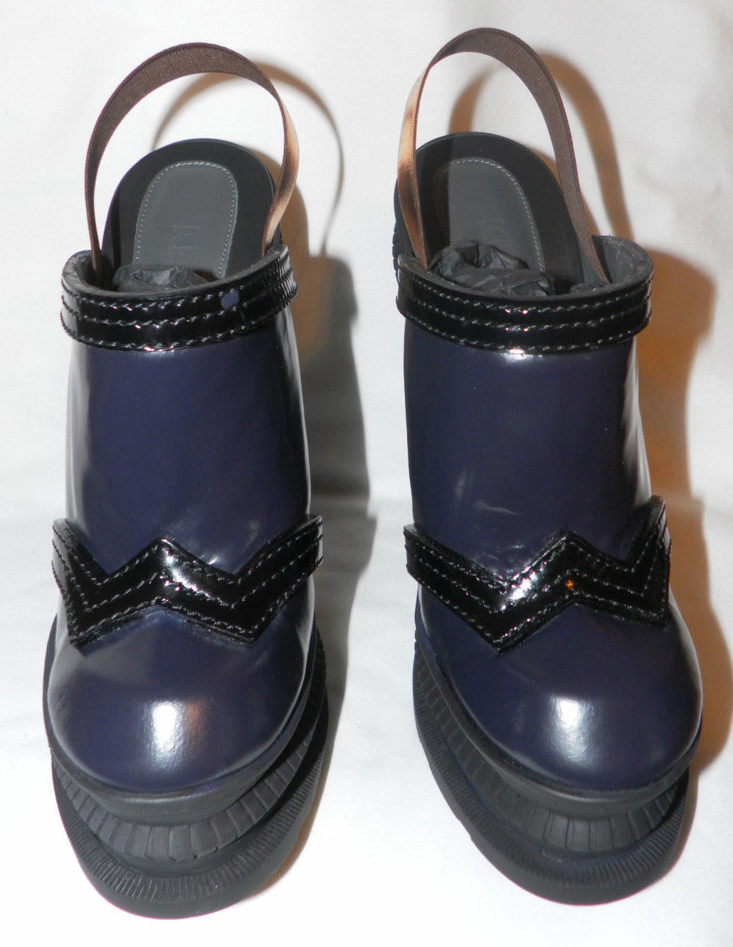 KENZO WEDGE CLOG BLACK & DEEP PURPLE HIGH HEEL WEDGE LEATHER SANDALS Sz. 38