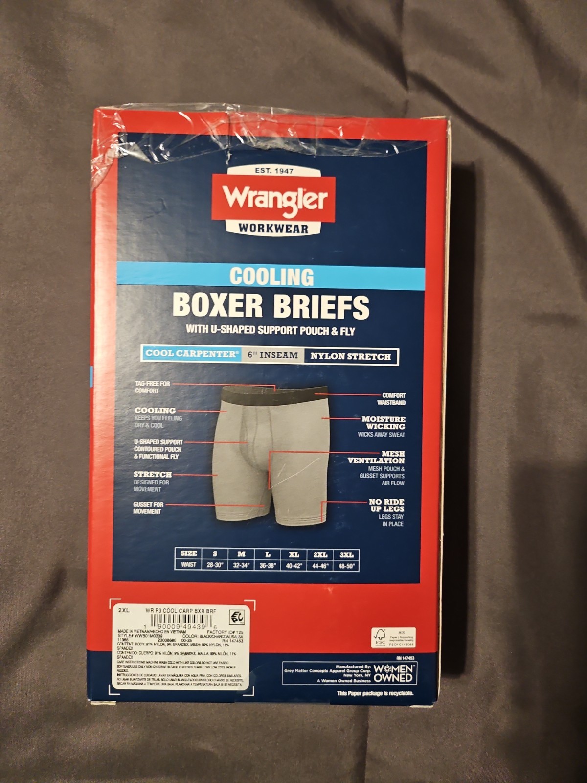 NEW! 3-PACK WRANGER COOLING MEN’S BOXER BRIEFS UNDERWEAR – MULTICOLORED 2XL