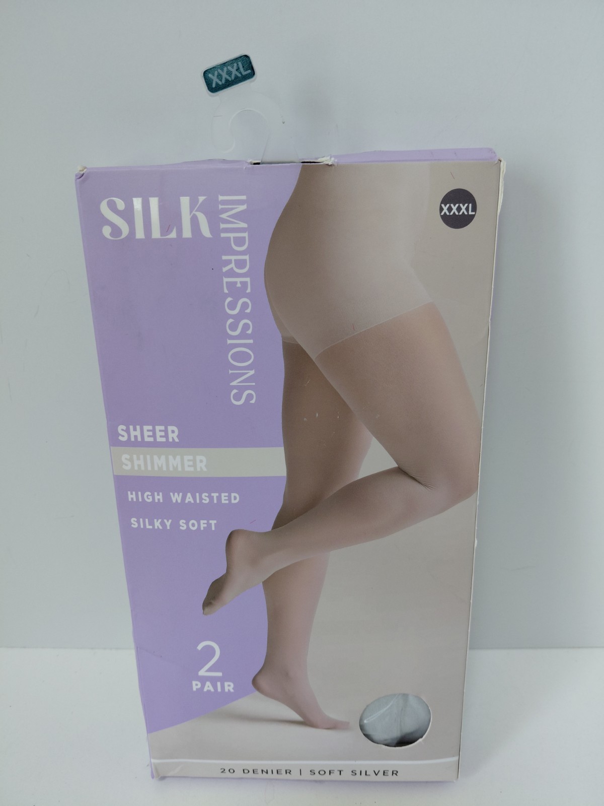 2 Pair Silk Impressions Silky Soft Silver Sheer Shimmer 20 Denier Pantyhose XXXL