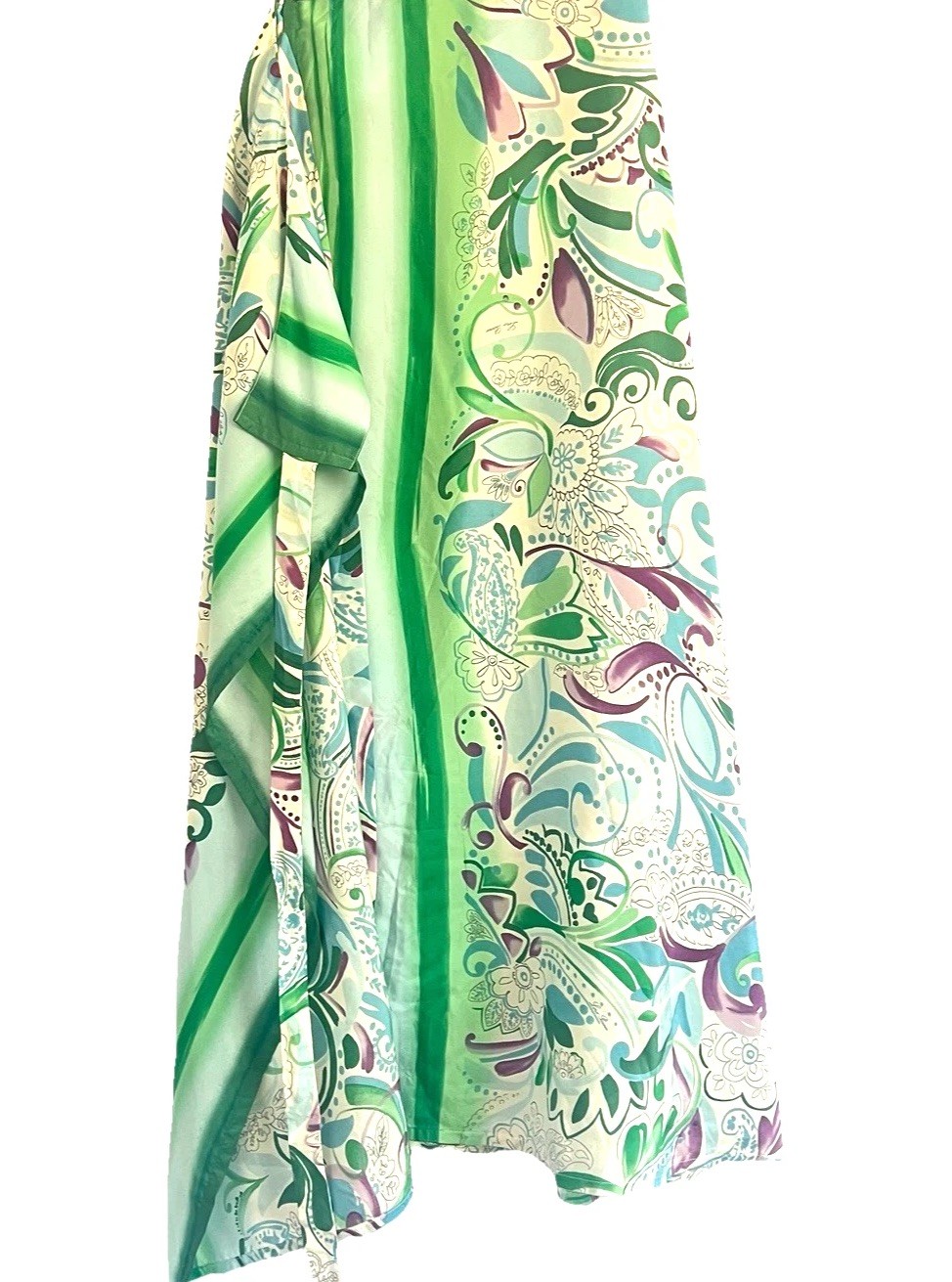 Loro Piana Silk Maxi Wrap Skirt Green Paisley Italy High Waist