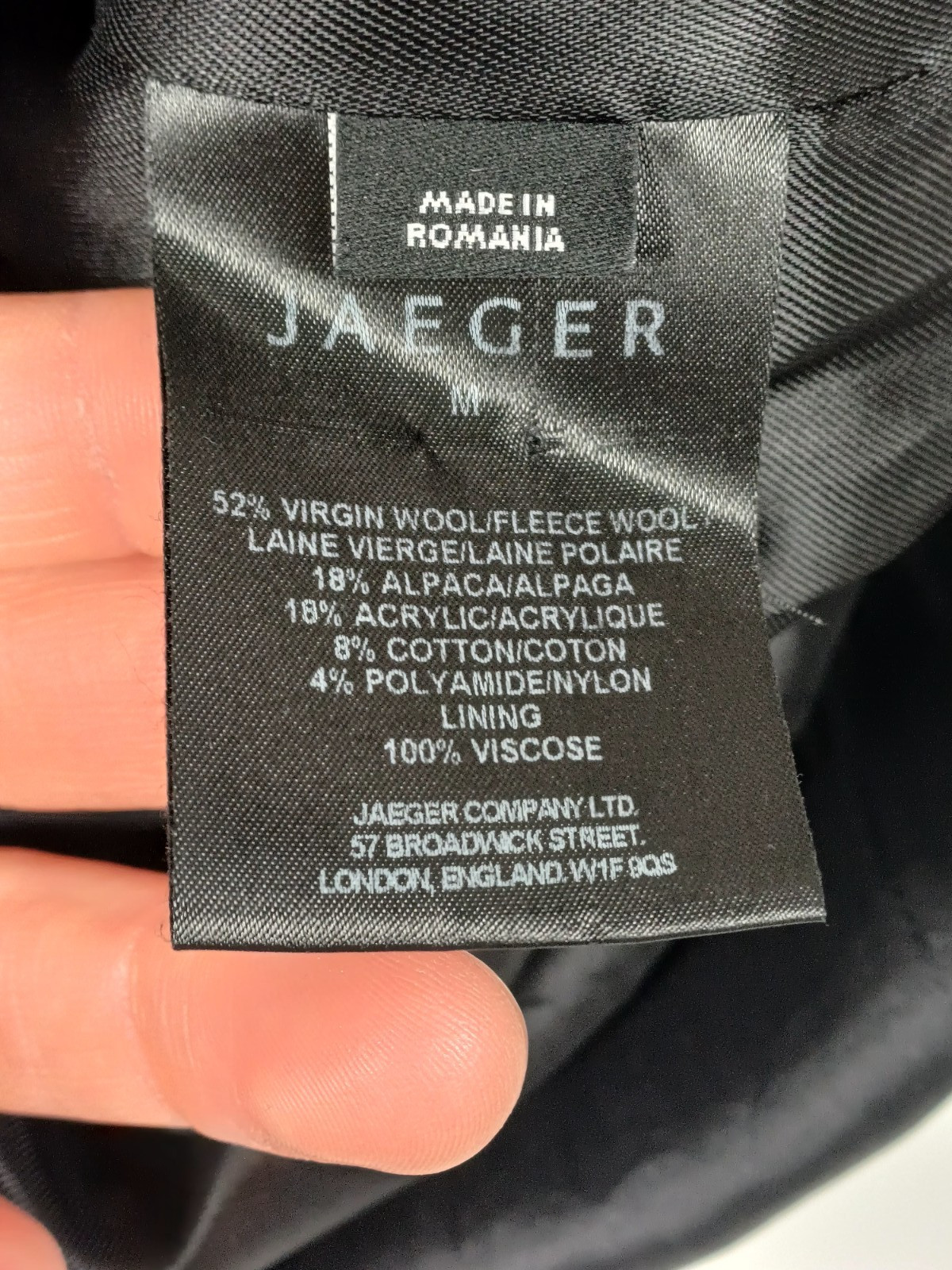 Jaeger Overcoat Womens Medium Navy Blue Virgin Wool Alpaca Blend Double Breasted