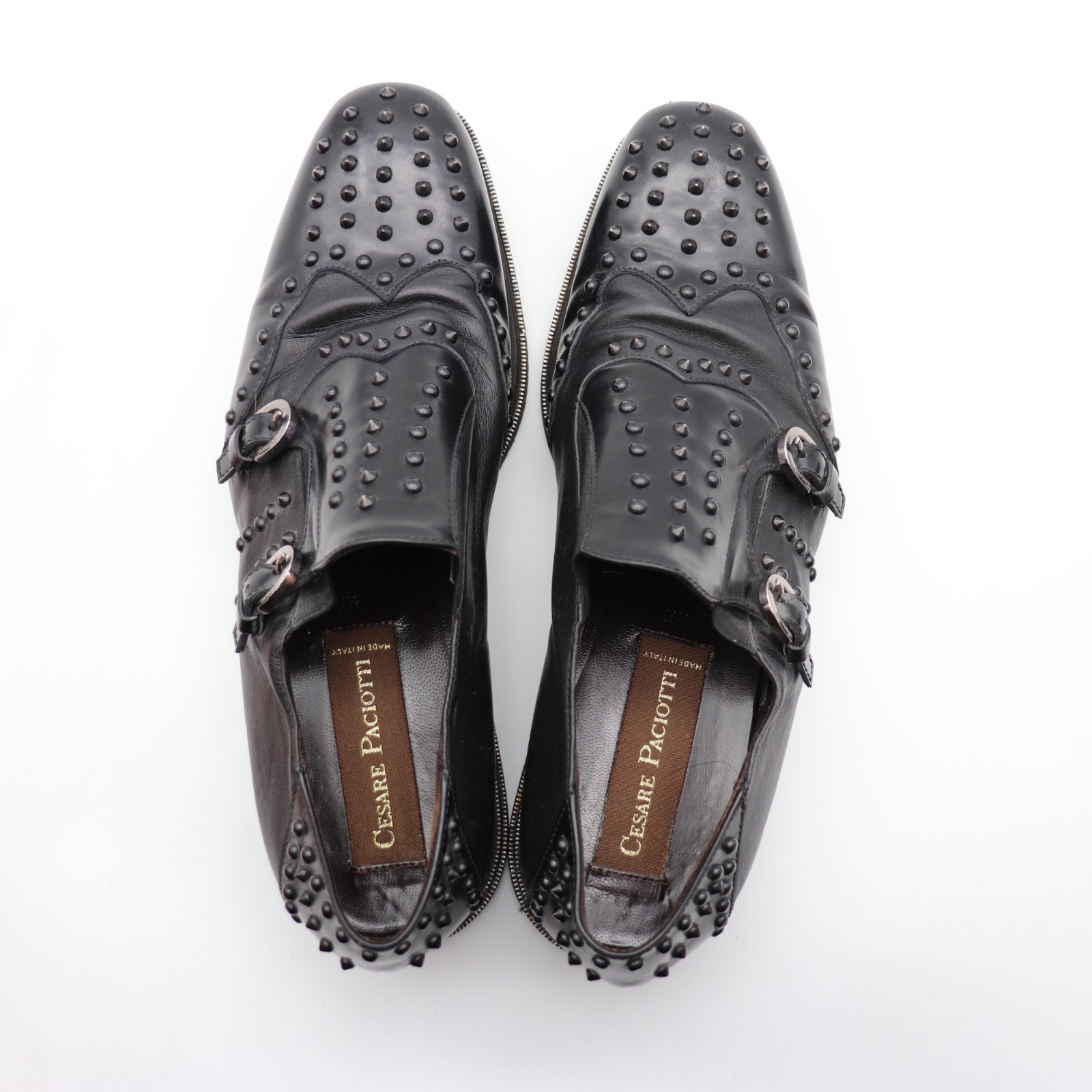Cesare Paciotti Double Monk Men’s Size UK 8 US 9 Black Leather Studded