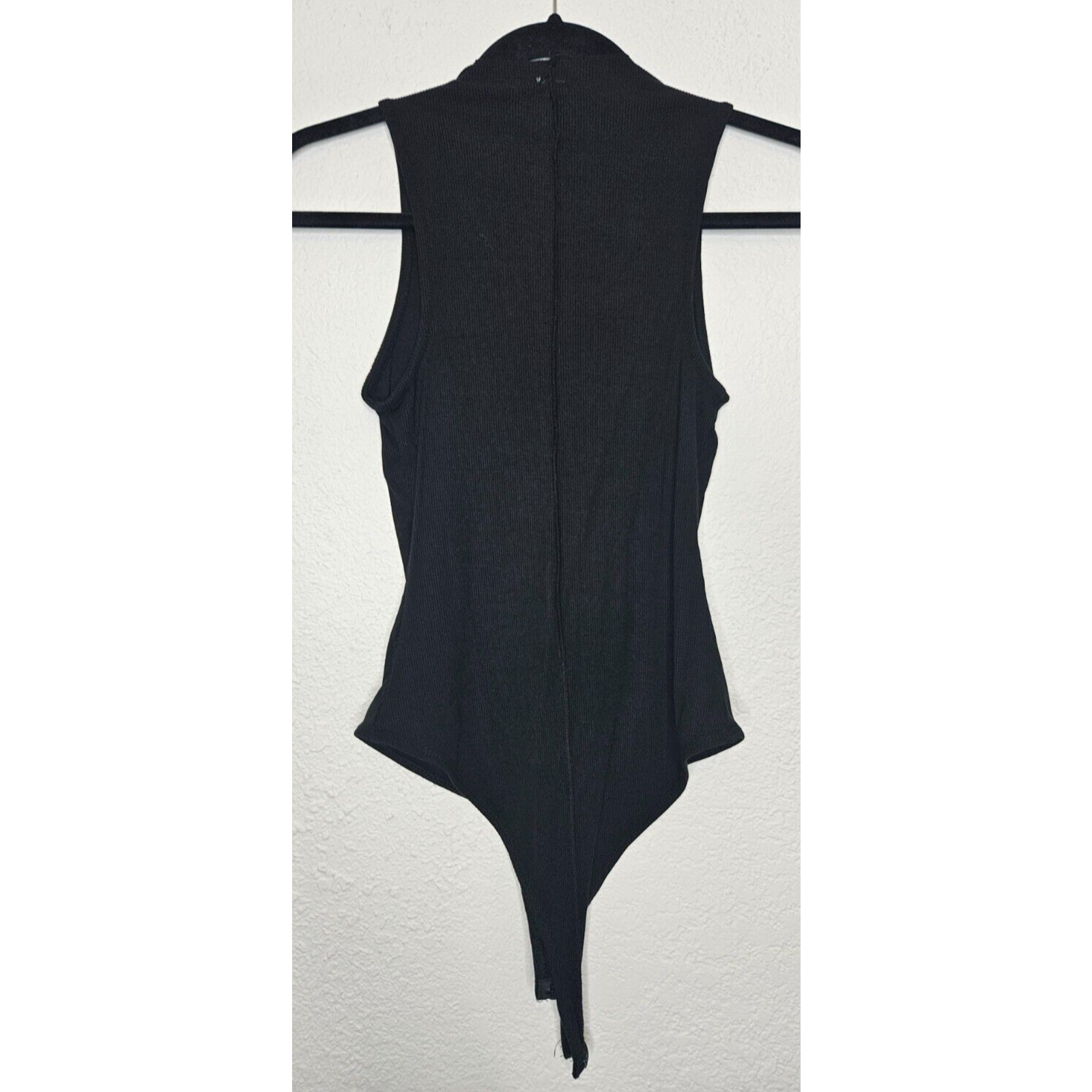 BP Womens Front Seam Bodysuit Small Black Ribbed Knit Sleeveless Funnel Neck Top