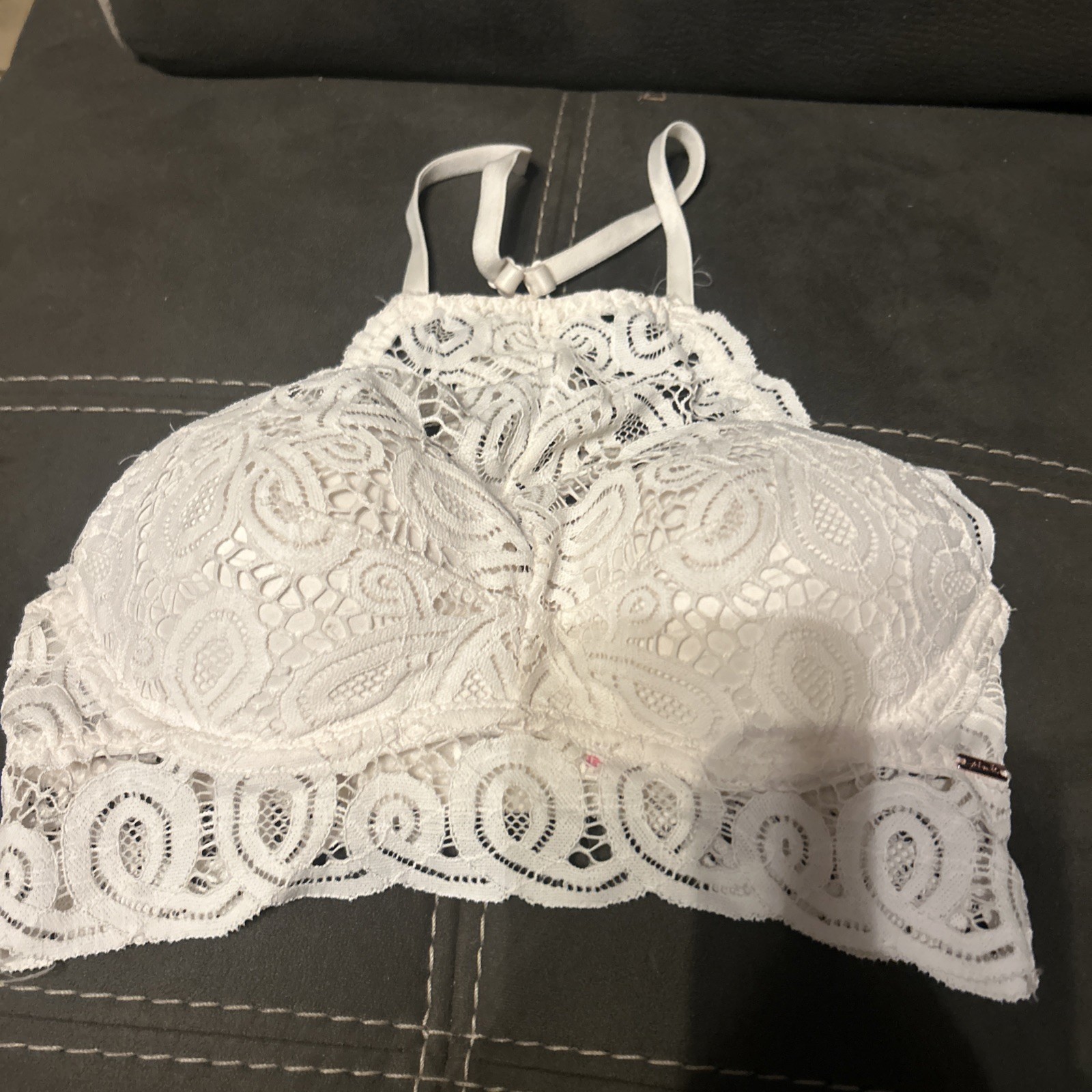 Victoria Secret PINK Bralette Lace Bra Size XS (AA-B) High Neck Halter IVORY