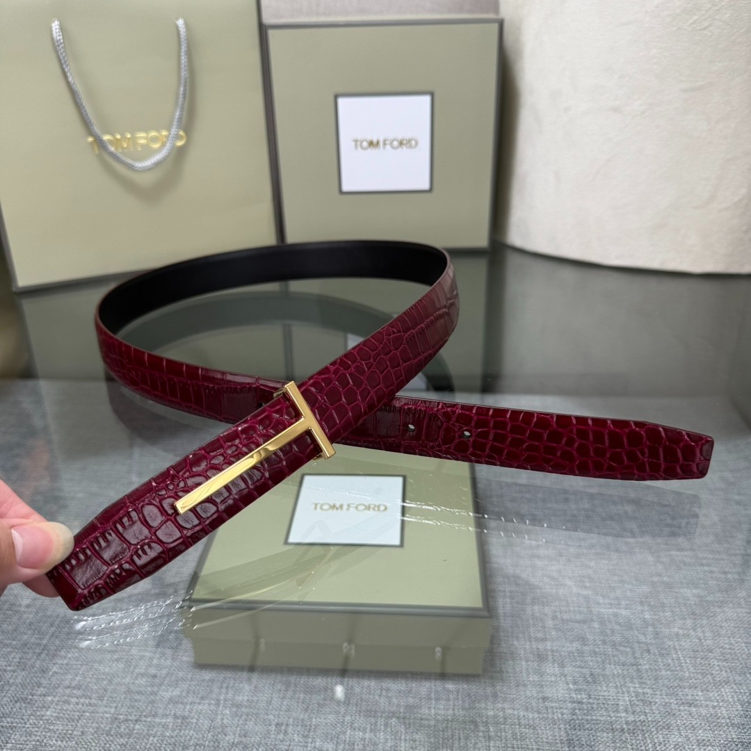 Authentic Tom Ford Reversible Leather T-Buckle Belt Luxury Designer Fashion