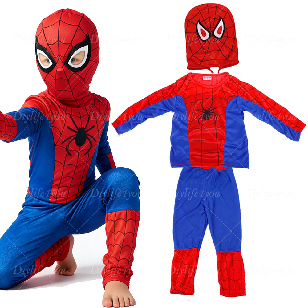 Kid SpiderMan Cosplay Costume Boys Tobey Maguire Outfit Jumpsuit Clothes 3-7Age