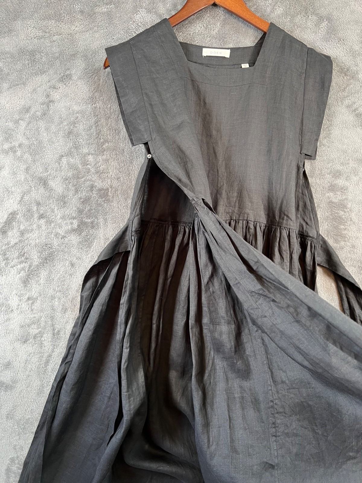 Doen Pacifica Wrap Dress Small Black 100% Ramie Romantic Boho Chic