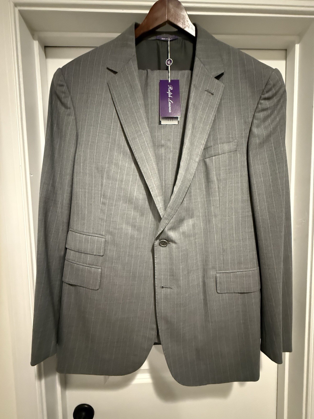 Ralph Lauren Purple Label Made in Italy 100% Wool Pinstripe Suit 46 R