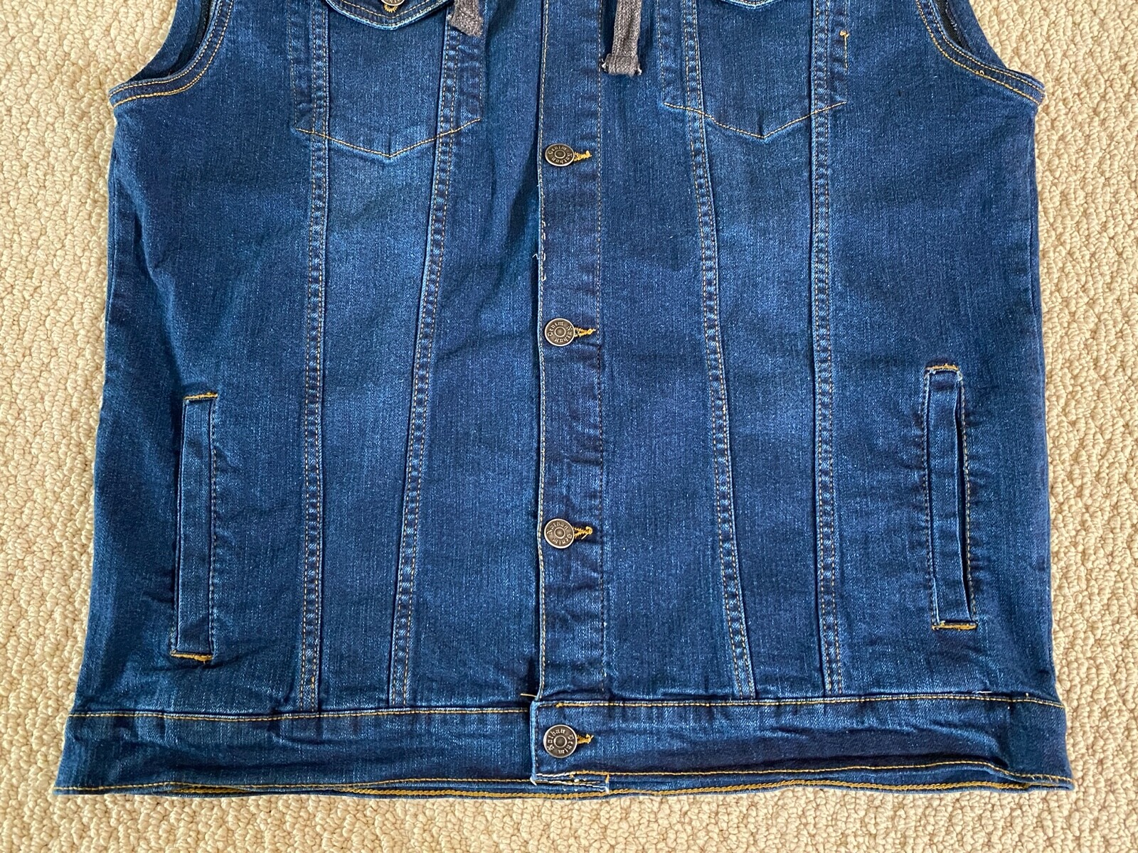 NWT Men’s Nathan Denim Stonewash Blue Convertible Hood Hoodie Denim Jean Vest