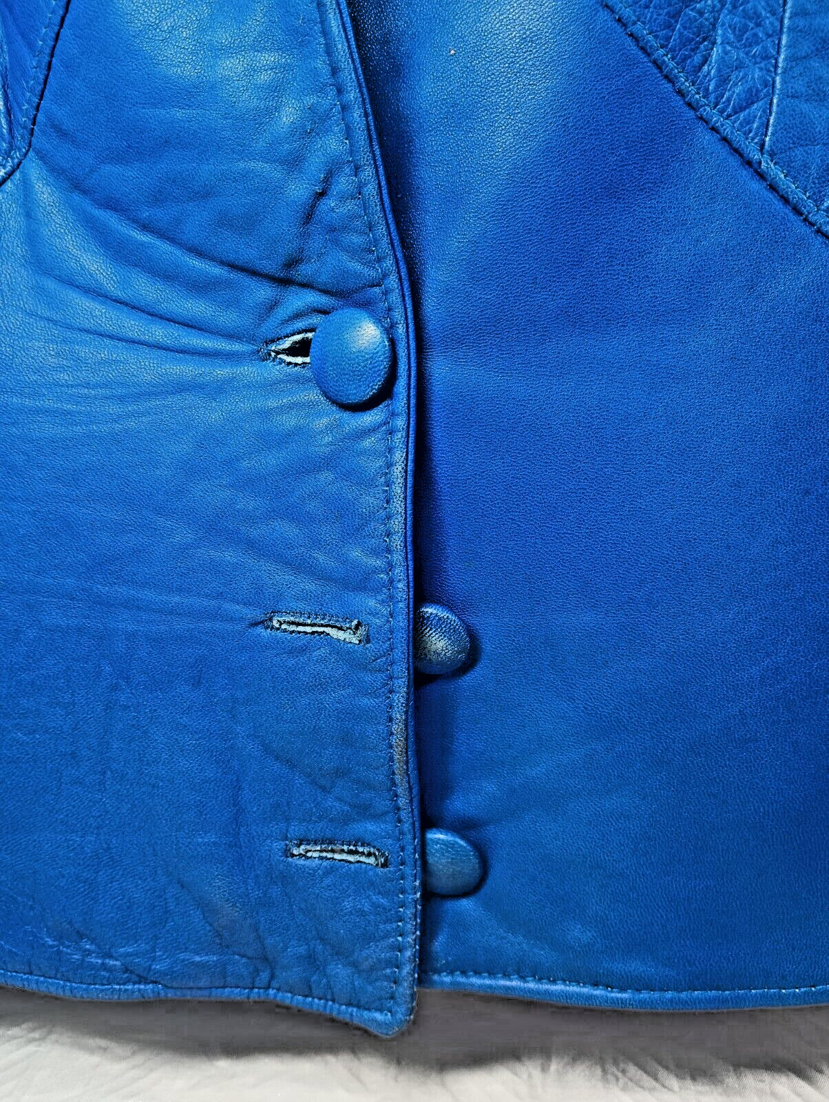 Firenze leather suit, jacket and skirt, blue, size M. DS07